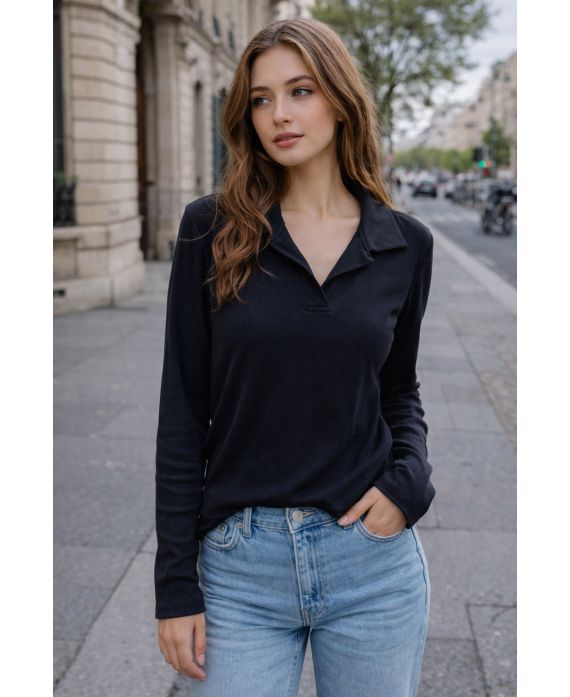 CAMISETA DE POLO ACANALADA SS2156 NEGRA