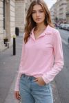 GERIBDE POLOKRAAG TOP PE2156 ROZE