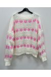 MAGLIONE A MAGLIA CUORI SS2163 BIANCHI