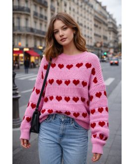 PULL MAILLE COEURS PE2163 ROSE