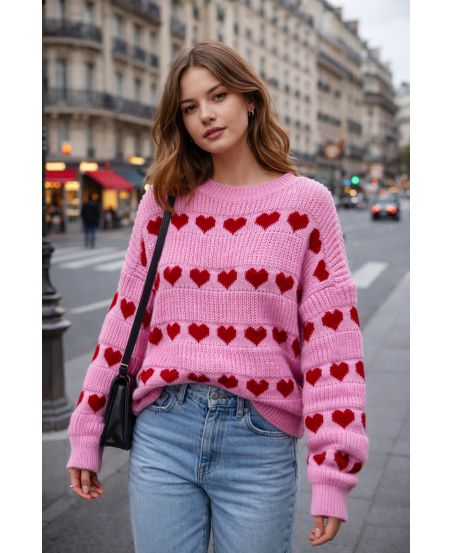 KNITTED SWEATER HEARTS SS2163 PINK