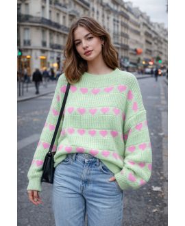 KNITTED SWEATER HEARTS PE2163 GREEN