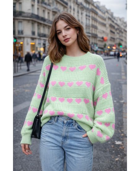 KNITTED SWEATER HEARTS PE2163 GREEN