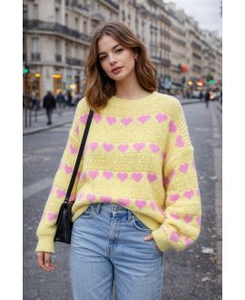 KNITTED SWEATER HEARTS SS2163 YELLOW