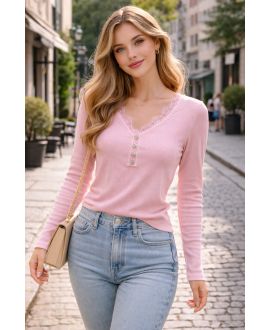 GERIBBELDE TOP MET GEKARTELDE KRAAG PE2174 ROZE