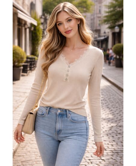 PE2174 BEIGE GERIBBELDE HALSTOP