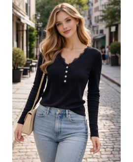 TOP COTELE COL DENTELE PE2174 NOIR