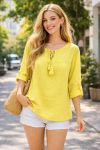 COTTON TUNIC WITH POMPOMS PE2168 YELLOW