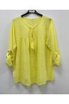 TUNIQUE COTON A POMPONS PE2168 JAUNE