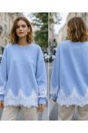 SWEAT OVERSIZE DENTELLE PE2181 BLEU CIEL