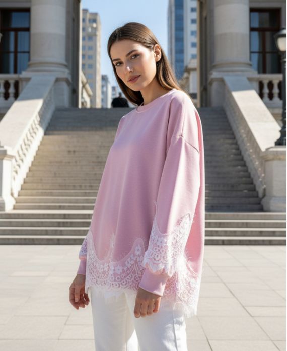 OVERSIZED LACE SWEATSHIRT PE2181 PINK