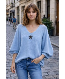 MAGLIONE A MAGLIA STELLATA PE2185 SKY BLUE