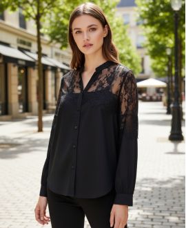 CAMICIA DI PIZZO PE2190 NERA/NERA