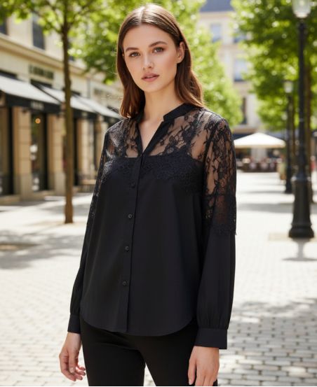 KANTEN SHIRT PE2190 ZWART/ZWART