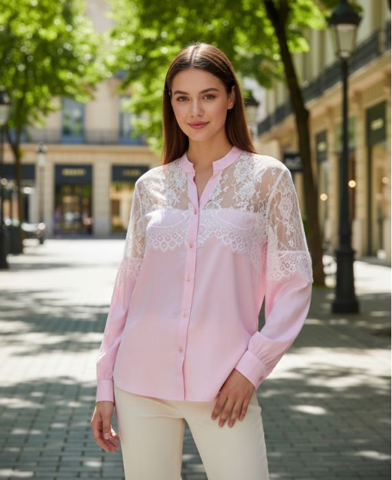 CAMISA DE ENCAJE PE2190 ROSA