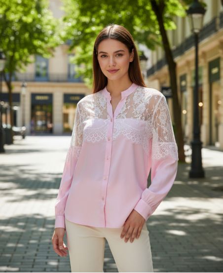 CAMISA DE ENCAJE PE2190 ROSA
