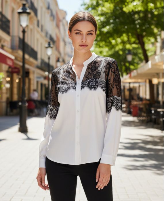 CAMICIA DI PIZZO PE2190 BIANCA