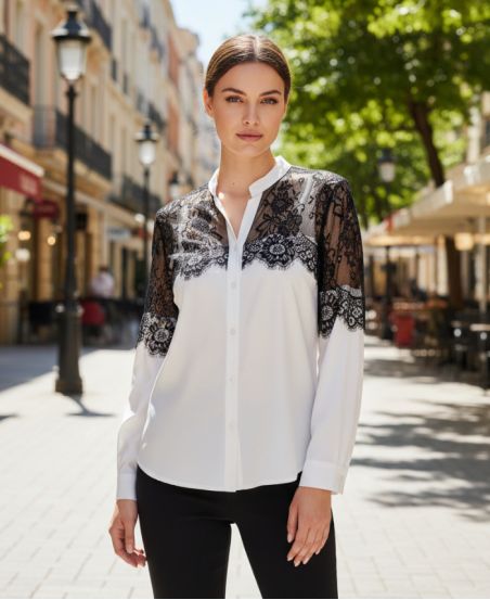 CAMISA DE ENCAJE PE2190 BLANCA