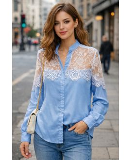 CAMICIA DI PIZZO PE2190 AZZURRO CIELO