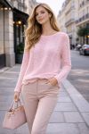 PULL TRICOT AJOURE PE2195 ROSE