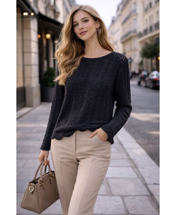 OFFENER STRICKPULLOVER PE2195 SCHWARZ