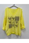 TWO-MATERIAL COTTON-LINEN T-SHIRT SMILE PE0818 YELLOW