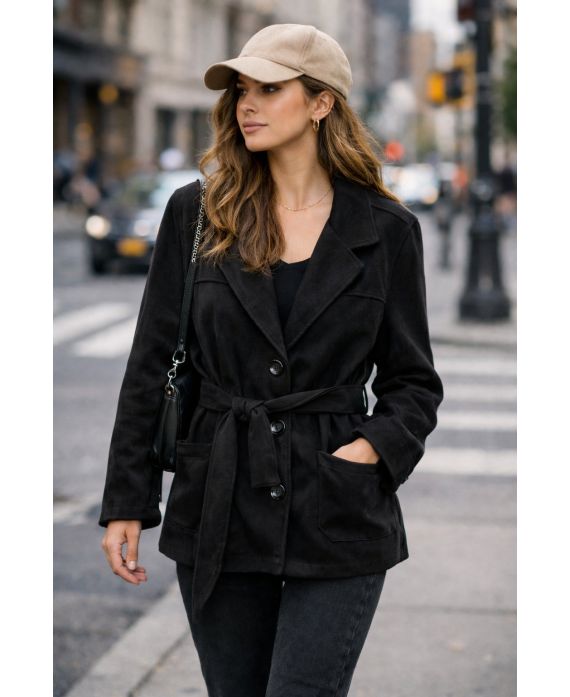 SUEDINE JACKET 2 POCKETS + BELT AH250631 BLACK