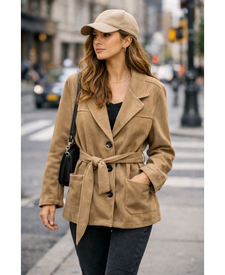 2-FACH WILDLEDERJACKE + AH250631 GÜRTEL KAMEL