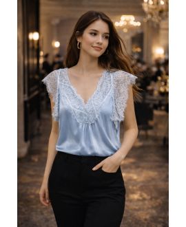 PE2200 HIMMELBLAUES LANGES SPITZEN-SATINOBERTEIL