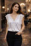TOP LUNGO IN RASO CON PIZZO PE2200 BIANCO