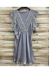 LONG SATIN TOP WITH LACE PE2200 TAUPE