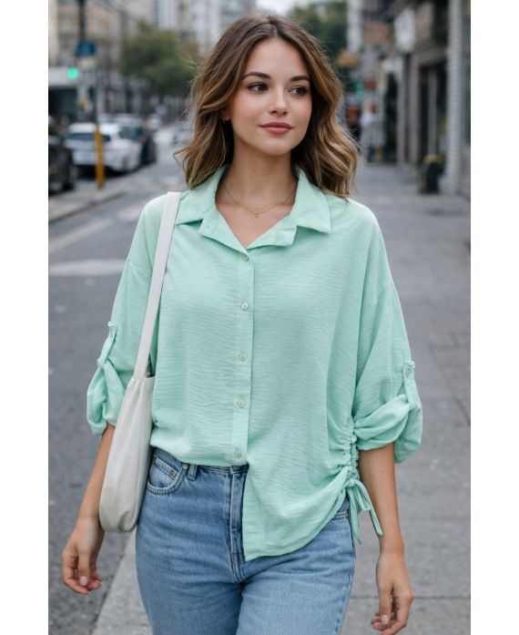 CAMICIA CON CORDONCINA PE2210 VERDE PASTELLO