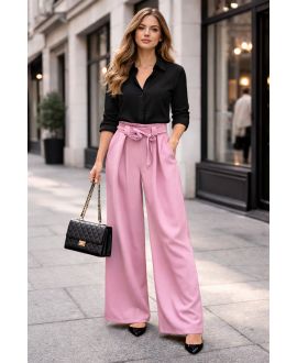PANTALON LARGE FLUIDE SMOCKE PE2216 ROSE