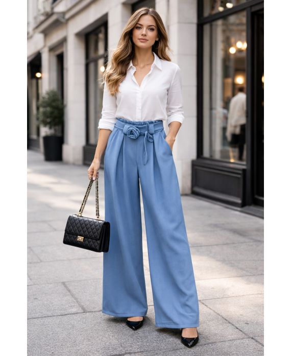 PE2216 SMOCKED LOOSE WIDE LEG PANTS BLUE JEANS