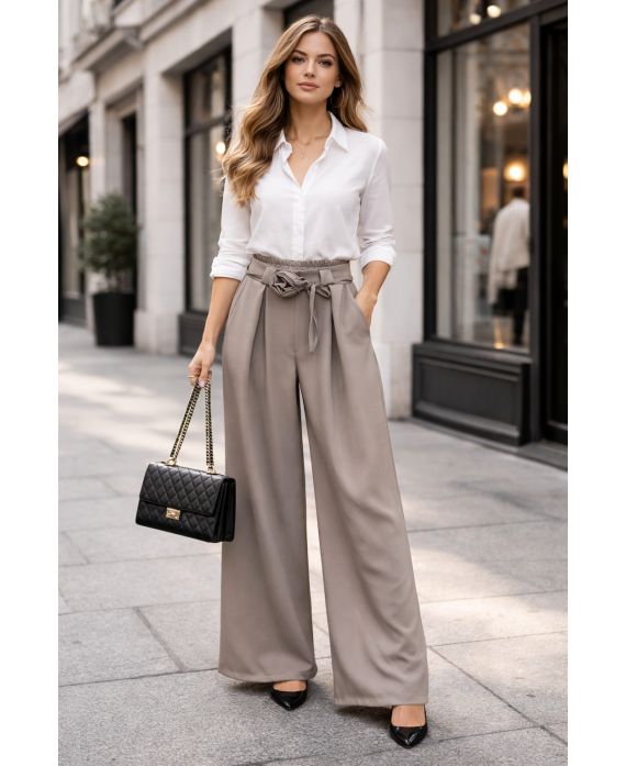 PANTALON LARGE FLUIDE SMOCKE PE2216 TAUPE