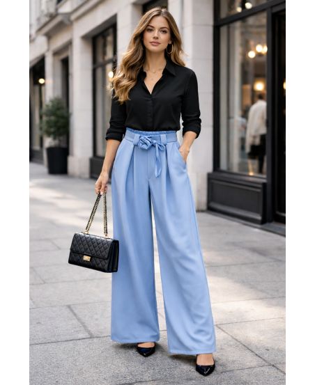 FLOWY WIDE LEG SMOCKED PANTS SS2216 SKY BLUE