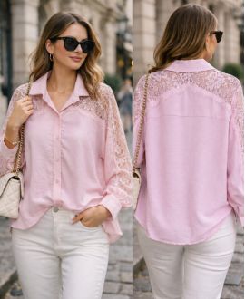 CAMICIA FLUID LACE PE2222 ROSA