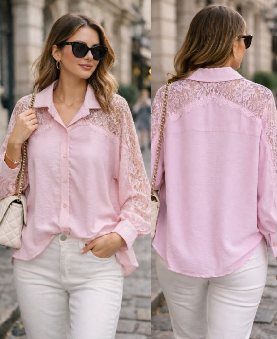CAMISA DE ENCAJE FLUIDO PE2222 ROSA