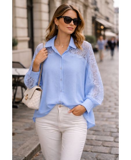 CHEMISE FLUIDE DENTELLE PE2222 BLEU CIEL