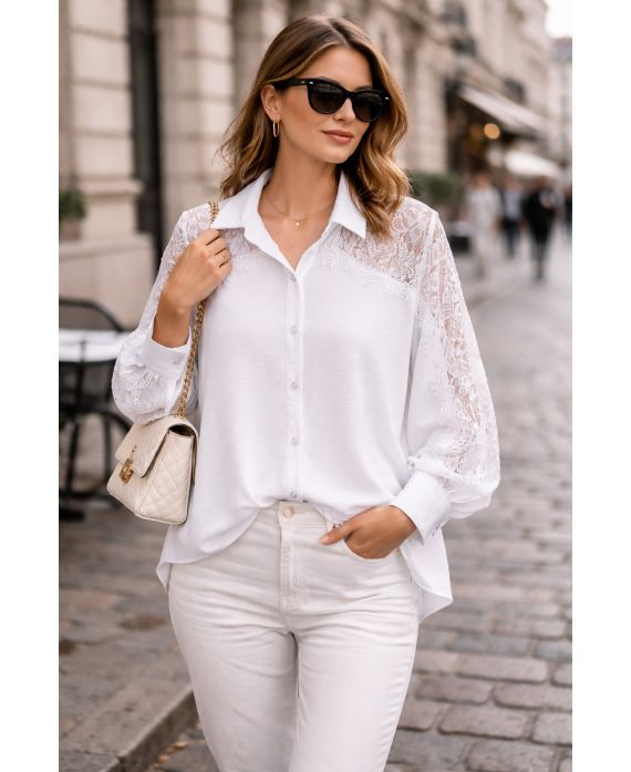 CHEMISE FLUIDE DENTELLE PE2222 BLANC