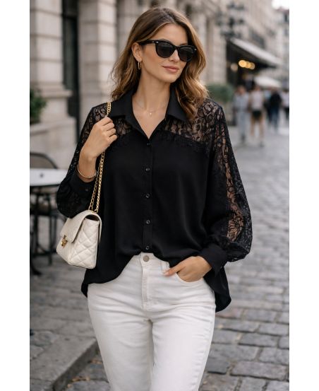 FLUID LACE SHIRT PE2222 BLACK