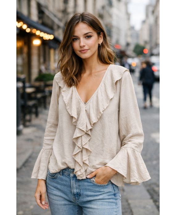 BLOUSE RUFFLE PE2109 BEGE