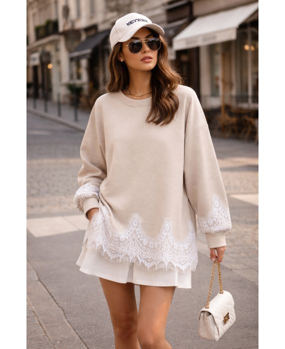 OVERSIZED LACE SWEATSHIRT PE2181 BEIGE