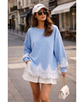 SWEAT OVERSIZE DENTELLE PE2181 BLEU CIEL