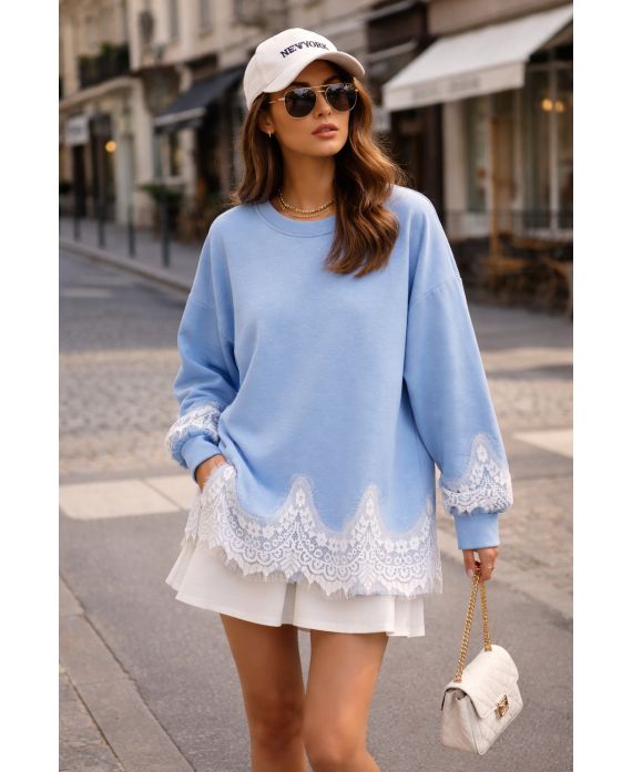 FELPA OVERSIZE IN PIZZO PE2181 SKY BLUE