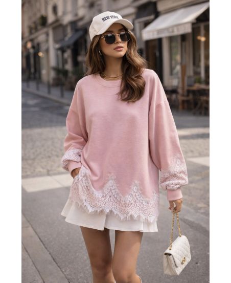 SWEAT OVERSIZE DENTELLE PE2181 ROSE