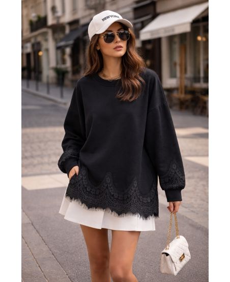 OVERSIZED LACE SWEATSHIRT PE2181 BLACK