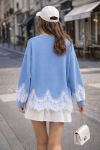 SWEAT OVERSIZE DENTELLE PE2181 BLEU CIEL