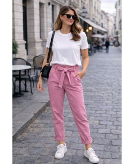 PACK 2 PANTALONS SMOCKéS POCHES PE2233 ROSE BOMBON