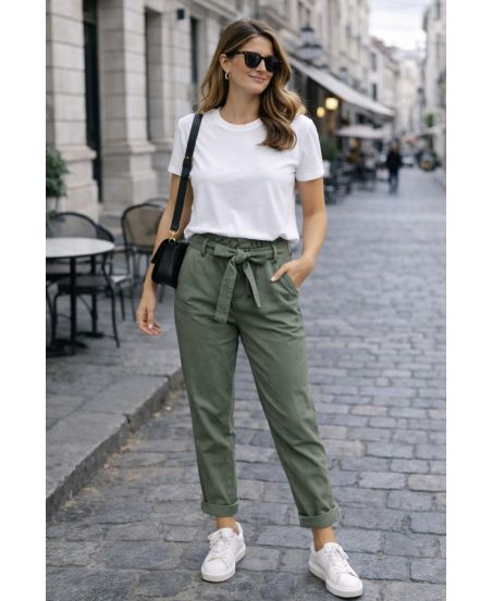 PACK 2 PANTALONS SMOCKéS POCHES PE2233 KAKI